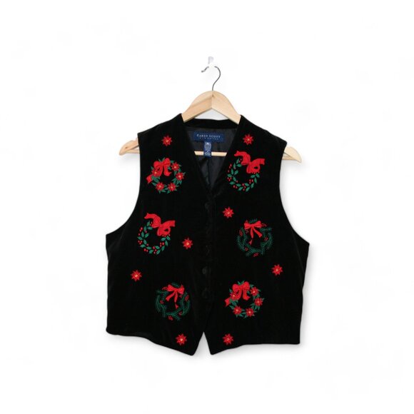 Karen Scott Velvet Christmas Vest with Embroidered Wreaths - Picture 1 of 5